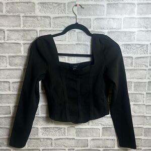 Black long sleeve crop top with square neck